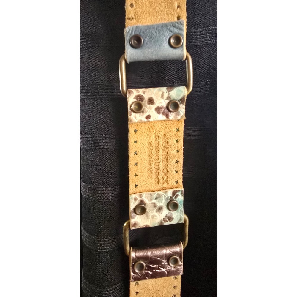 Leatherock USA Mixed Leather Studded Link Belt Blue Teal Bronze Boho M35 3941 - Picture 5 of 7